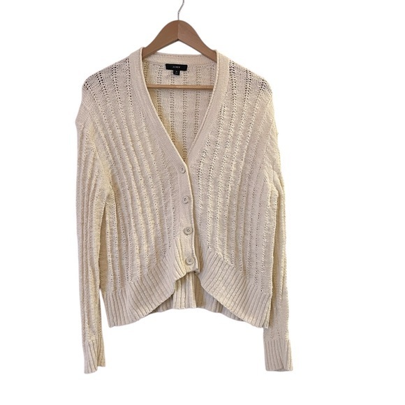Crew Point Sur textured v-neck relaxed cotton blend cardigan